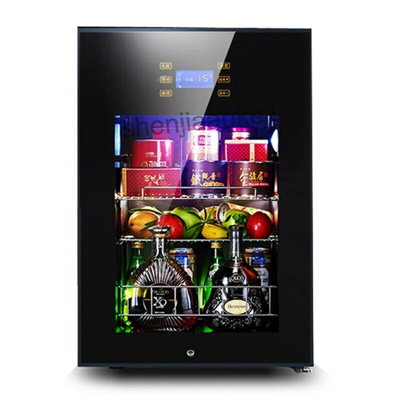 ตู้เย็นเก็บไวน์62L ตู้แช่แข็งเครื่องดื่มชาแบบประตูกระจกโปร่งแสงตู้เก็บตัวอย่างอาหาร5to10องศา