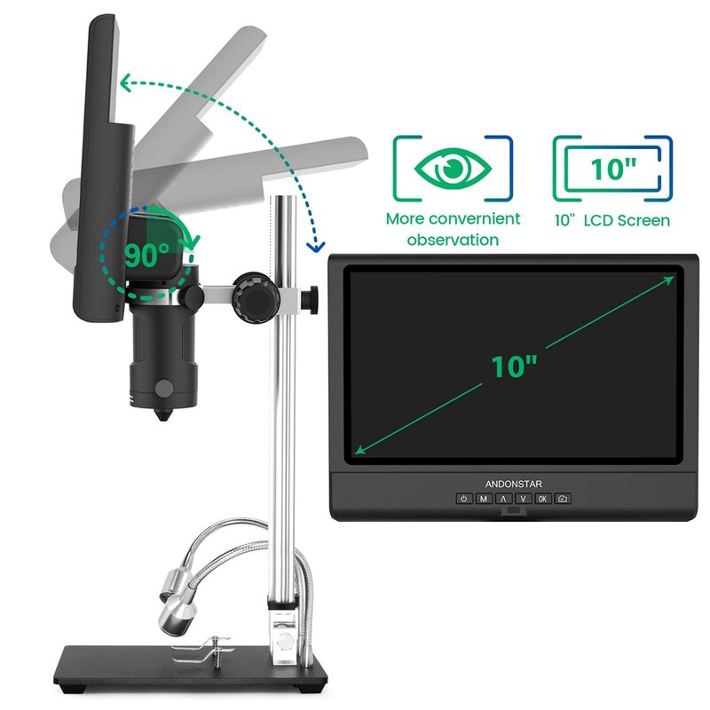 Microscópio Digital Andonstar para solda, display LCD ajustável, reparo do relógio, AD209 10.1 ", 1080p