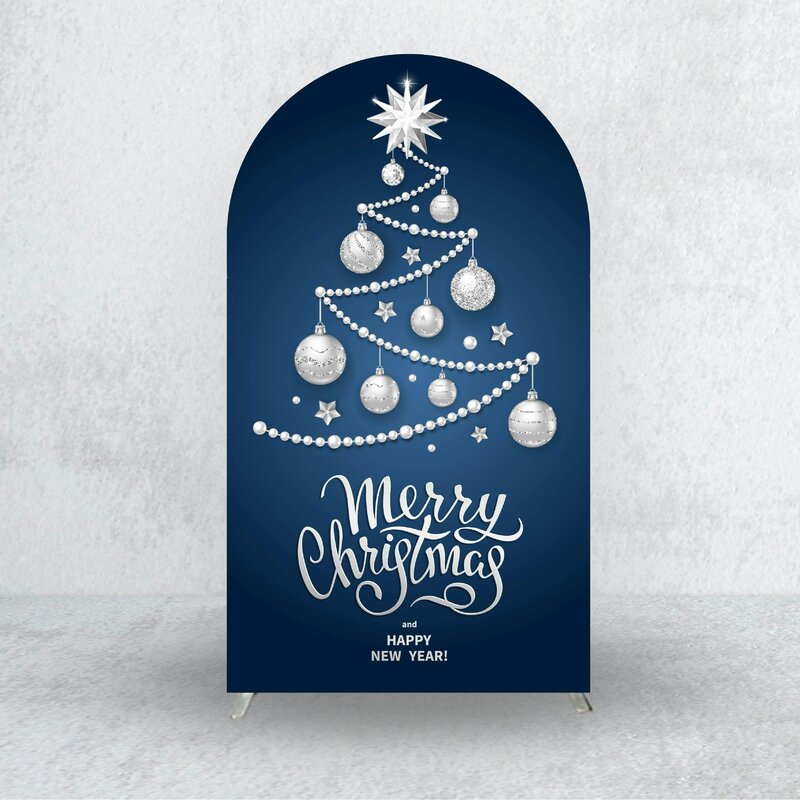 Fondo de arco con tema de Feliz Navidad, cubierta adecuada para fotografía de Feliz Año Nuevo, decoración de globos, tela elástica