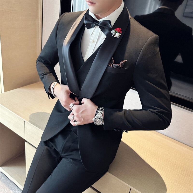 Terno de vestido de noite formal masculino, terno de cavalheiro, noivo, casamento melhor, 3 peça