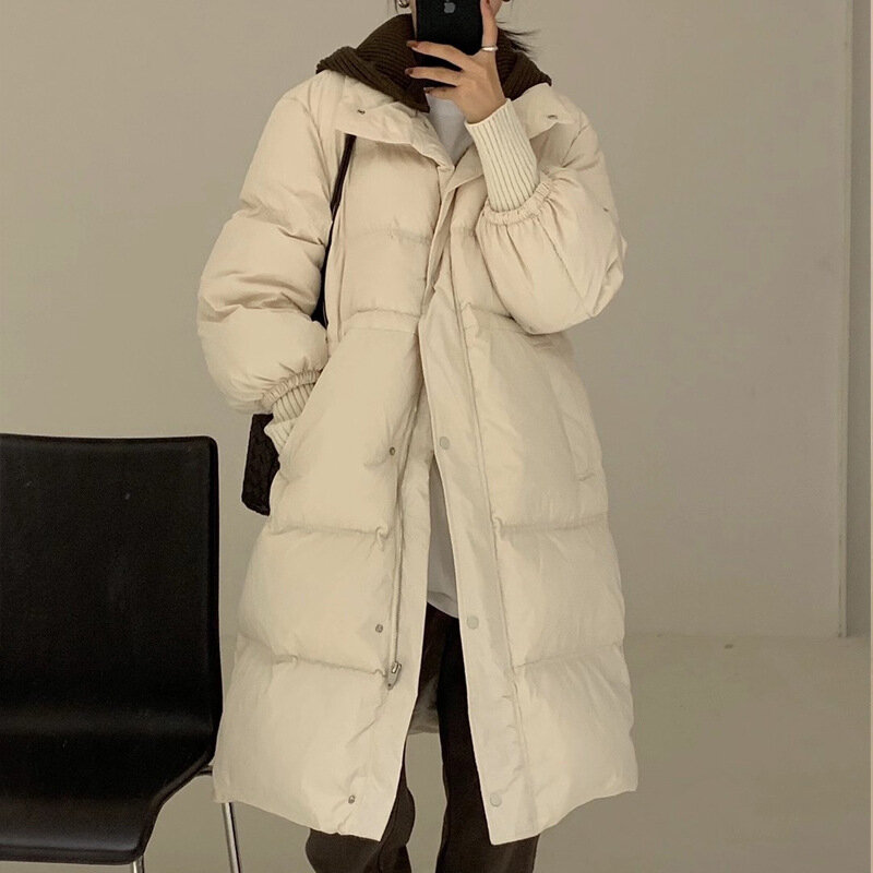 Veste de Ski à capuche pour femme, manteau Long, Slim, blanc chaud, à la mode, coupe-vent, nouvelle collection hiver 2022