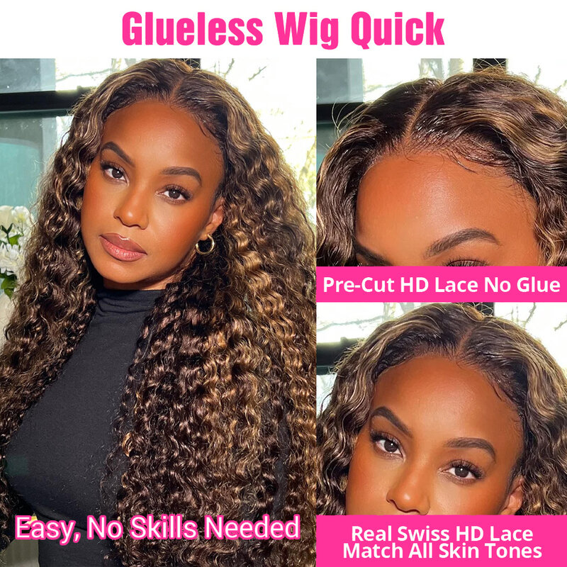 40Inch Highlight Ombre Deep Wave Glueless Wig Human Hair Ready To Wear Brazilian Colored 13x4 Curly Lace Frontal Wigs For Women