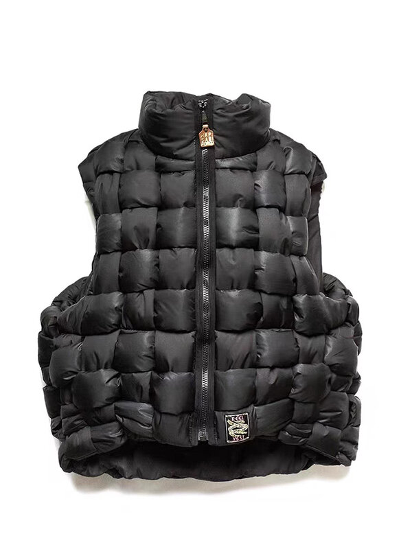 Colete tecido de nylon preto e cáqui, jaqueta de algodão unissex, zíper de pescoço alto, tops quentes masculinos para mulher