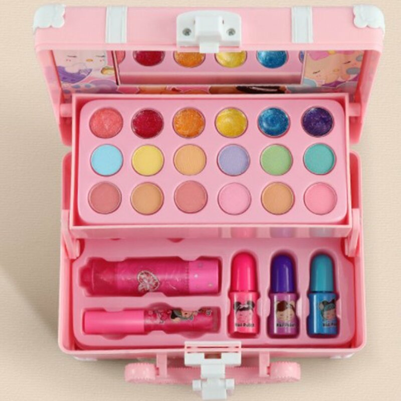 Children Makeup Cosmetics Playing Box Set Washable Eye Shadows Brush Lipstick Nail Polish Safety Nontoxic Toys Kit Birthday Gift