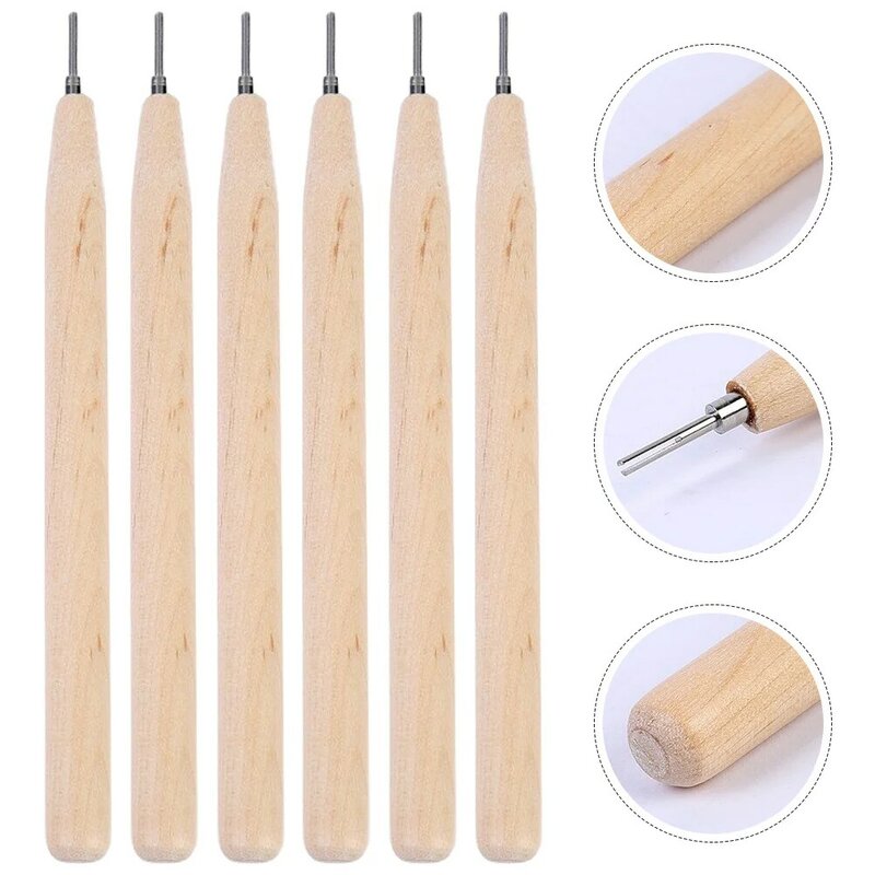 6 Pcs Quilling Needle Pen Metal Paper Crafts Reel Rolling DIY Kits Tools Wooden Pole