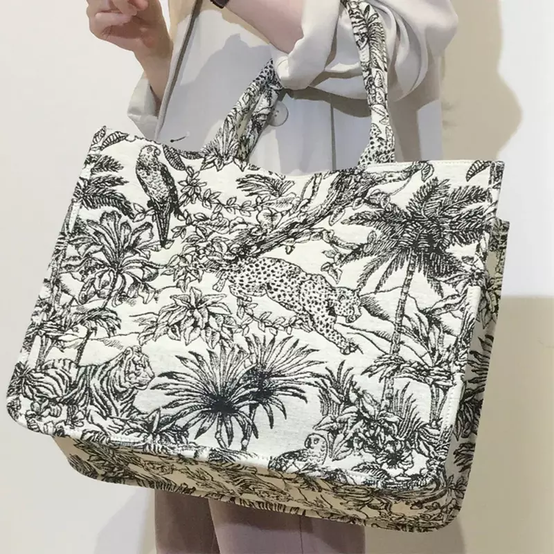 Bolso de mano de lona Jacquard para mujer, bolsa de hombro Vintage de gran capacidad con bordado de moda de diseñador de lujo para playa