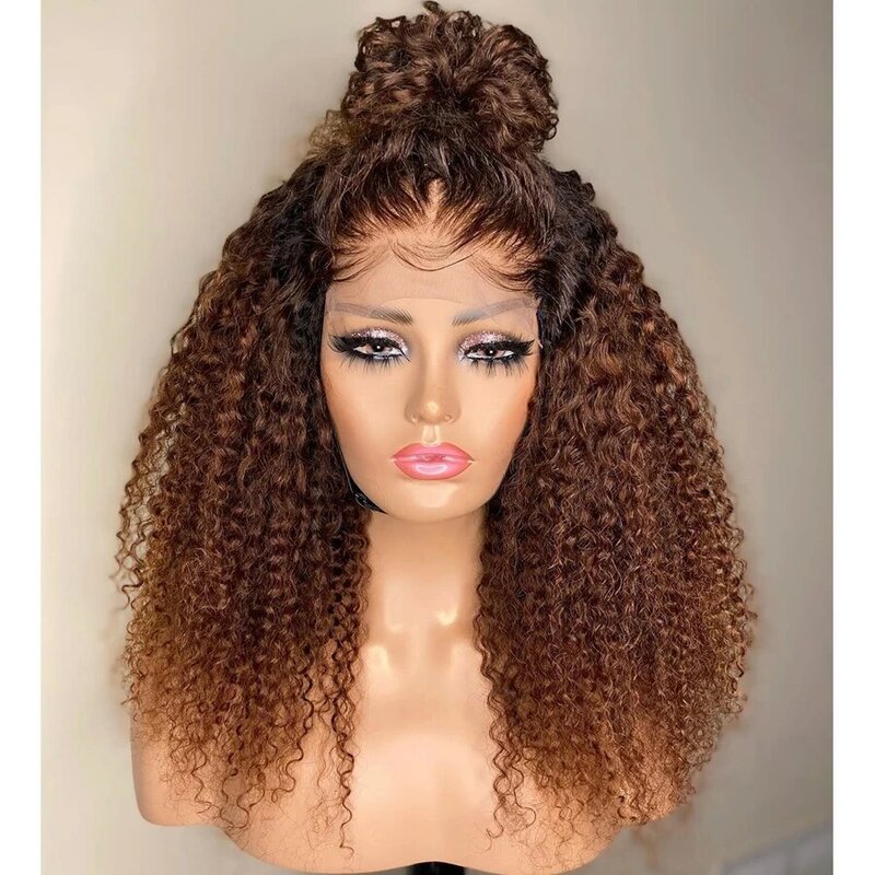 Long Soft Kinky Curly Lace Front Wig para mulheres negras, Ombre Blonde, 180 Densidade, Glueless Baby Hair, pré-arrancadas, resistente ao calor, diariamente, 26"