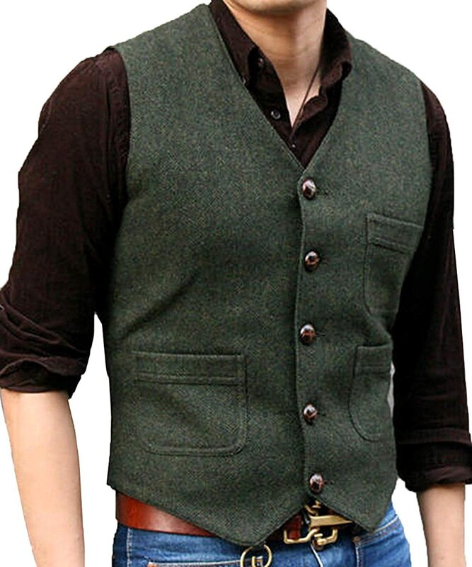 Męskie kamizelki tweedowy garnitur biznes kamizelka Steampunk kamizelka kurtka brązowy czarny wiktoriański styl Groomman odzież na ślub człowieka