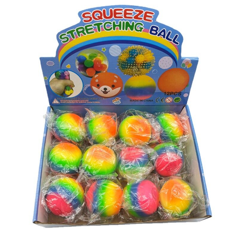 Bola de alívio do estresse do arco-íris grande para adultos e crianças, bola elástica de pressão colorida 3D, brinquedo sensorial Squeeze Toys, presentes