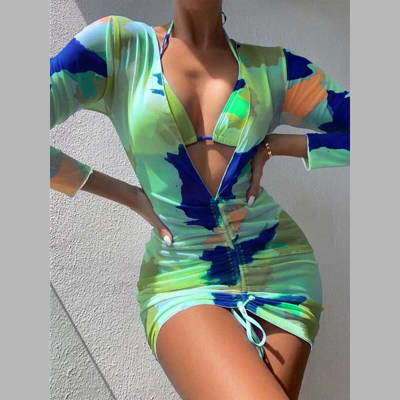 Long Sleeves Bikini 2022 3 Pieces Set Brazilian Triangle Swimsuit Women Sexy Wwimwear Sport Bathing Suit Summer