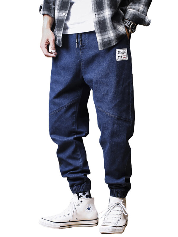 Tornozelo-comprimento Jeans masculino, corredores soltos, harém streetwear, calças de carga, plus size