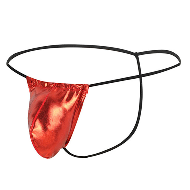 Mens Sexy Shiny Glossy G String Enhance Bulge Pouch Posing Thong Hipsters T-Back Underpants Men Hollow Out Exposed Butt Bikini