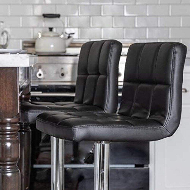 Ajustável Swivel PU Leather Bar Stool, cadeiras de escritório, altura contrária, banquetas com costas, preto