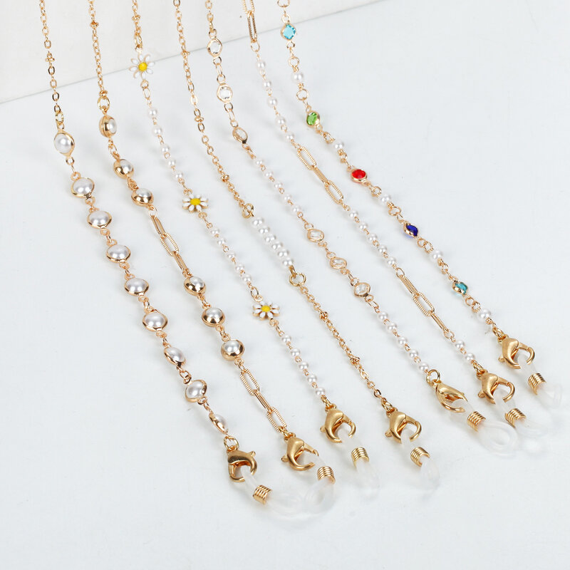 Cadena de cristal con cuentas de perlas para mujer, correa de sujeción para gafas de sol, joyería, soporte de cadena
