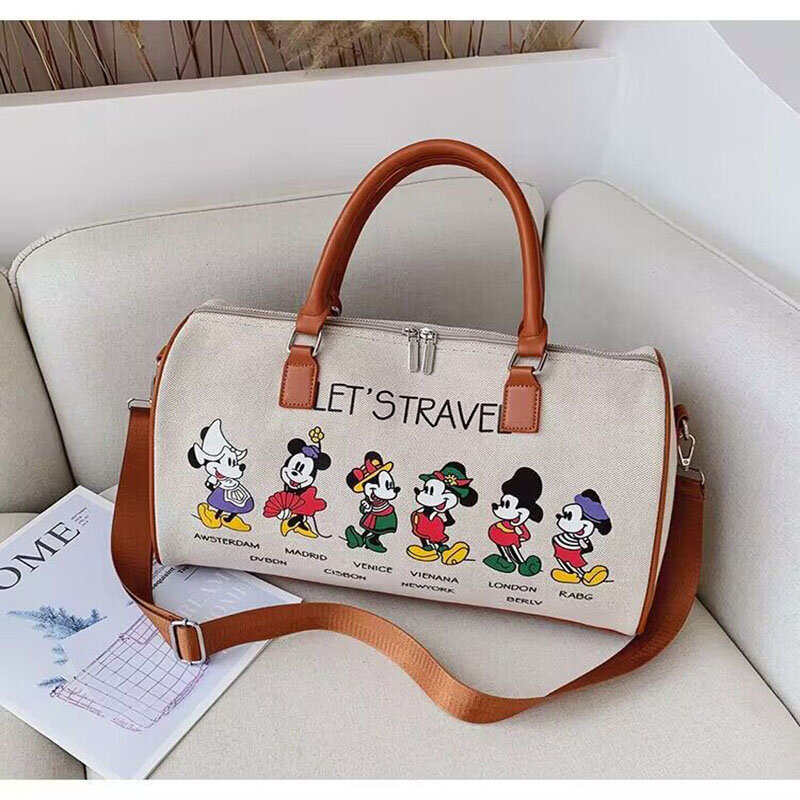 Disney-Sac de voyage de marque de luxe pour dames, bagage de dessin animé, sac en toile, sac à main maman, grande capacité, valise de rangement