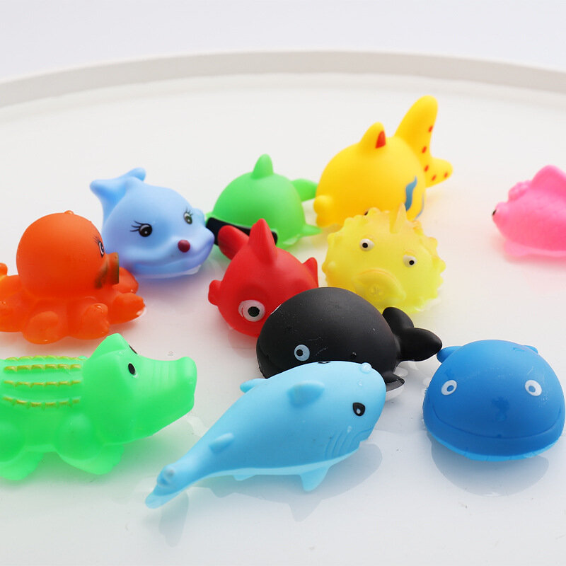 15pcs Baby Cute Animals Bath Toy Marine Animals Swimming Water Toys Rubber Float Squeeze Sound  Kids Wash Play Funny Gift