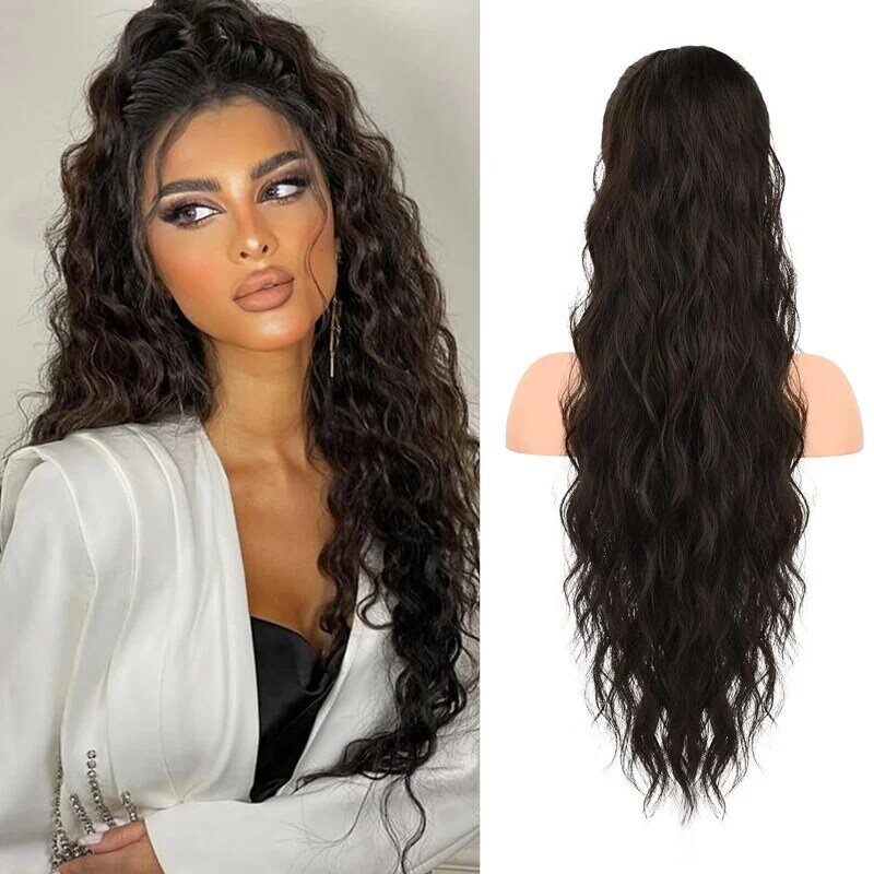 Drawstring style water ripple ponytail long curly hair with high ponytail fluffy natural fiber wig suitable for daily use