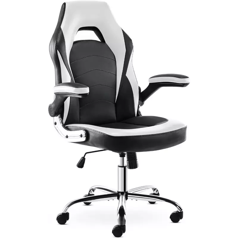 Krzesła komputer do gier, ergonomiczne krzesło biurowe biurowe z poduszka pod kark podłokietników i wbudowaną regulacją odcinka lędźwiowego, czarno-białe