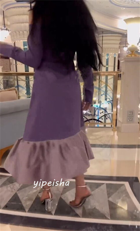 Ballkleid Saudi-Arabien Satin drapierte Falte Abschluss A-Linie schulter frei maßge schneiderte Anlass Kleid Midi Kleider