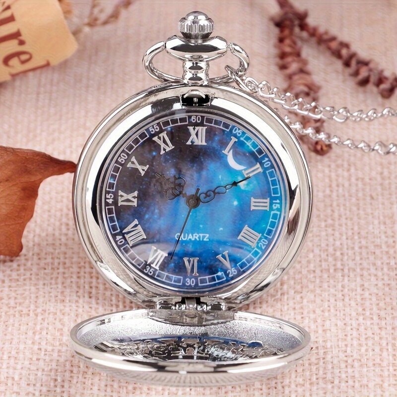 Retro Flower Engraved Hollow Star Pocket Watch, Roman Numerals Wearable Pocket Watch, Ideal choice for Gifts