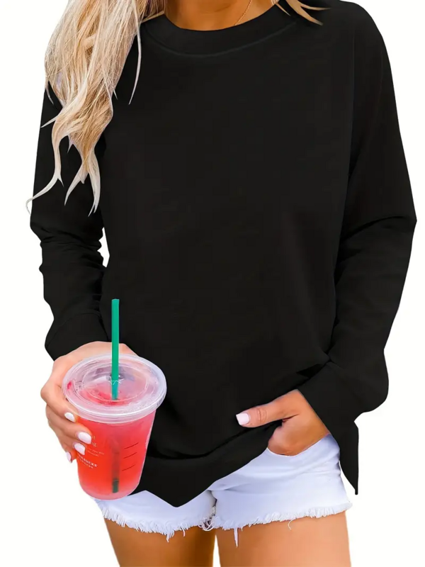 Solides Sweatshirt mit Rundhals ausschnitt, lässiges Langarm-Sweatshirt für Frühling und Herbst, Damen bekleidung