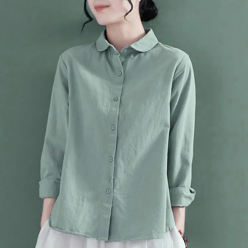 Женская Однотонная рубашка с круглым вырезом, свободного покроя