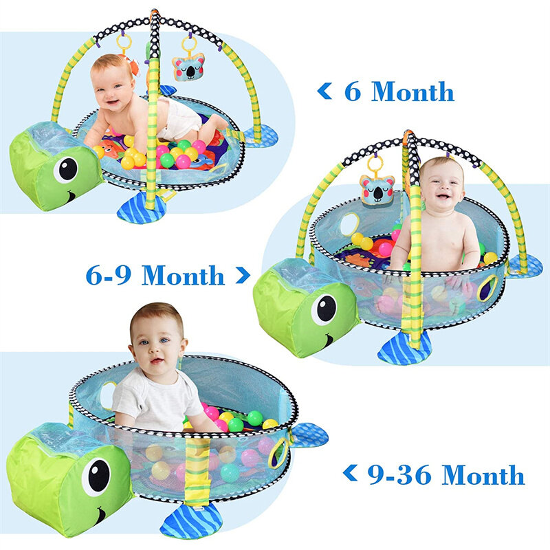 Activity Gym Mat 3-in-1 Crawling Baby Blanket Infant Game Pad Play Rug Turtle Design Play Mat for Children Kids Ideal Gift