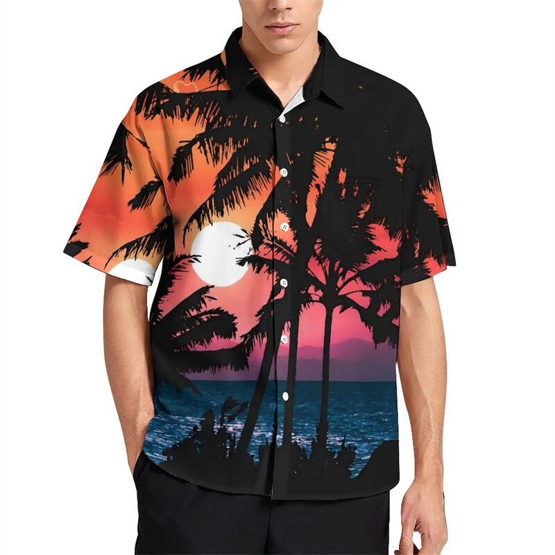 3Dヤシの木がプリントされたメンズTシャツ,ココナッツツリーの木のプリントが施されたファッショナブルな夏服