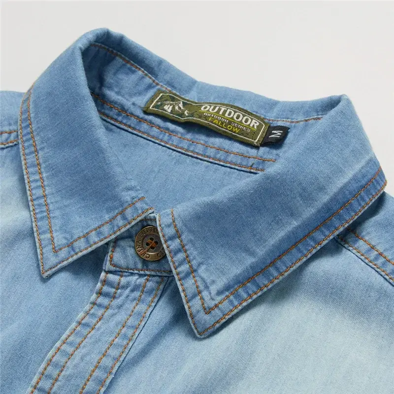 Мужская джинсовая рубашка с лацканами, голубая однобортная рубашка из денима с длинными рукавами, вареная джинсовая рубашка, весна-осень 2019
