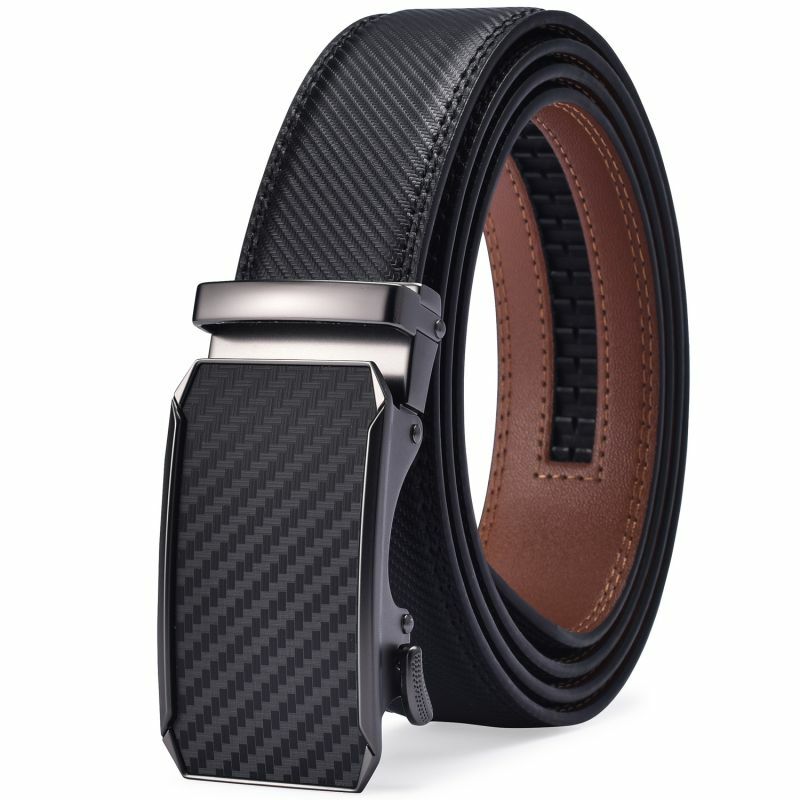 Cinturón de trinquete para hombre, vestido con cuero de primera calidad, cinturón deslizante con hebilla automática ajustable más fácil