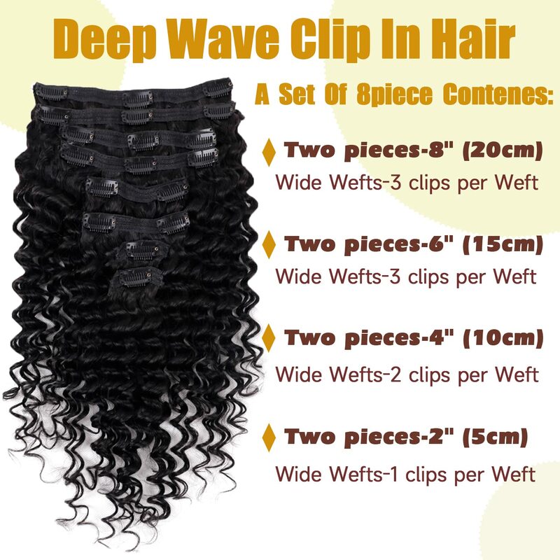 女性のためのブラジルの自然なヘアエクステンション,レミーの髪のクリップ,深い波,黒い色,14〜26インチ