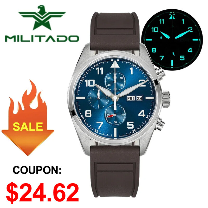Milicado ML04 39mm zegarek kwarcowy Sapphire Crystal Super BGW9 świecące 100m wodoodporne zegarki chronograf ze stali nierdzewnej