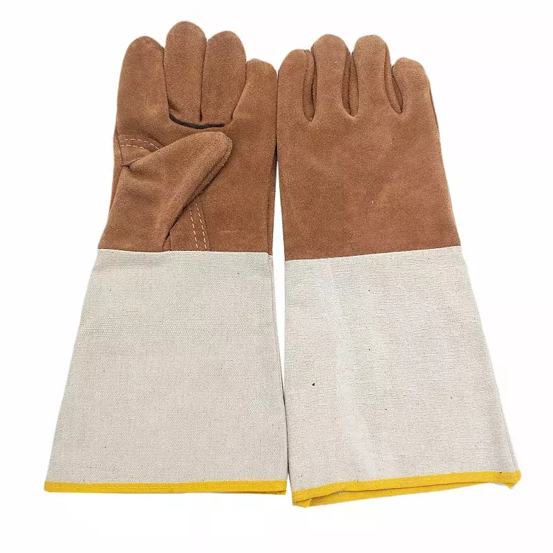 Перчатки для сварки, Длинные износостойкие кожаные защитные перчатки для сварочного аппарата, парусиновые меховые перчатки, рандомный цвет
