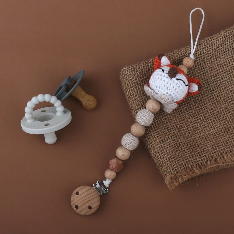 Clip per ciuccio per bambini all'uncinetto fatta a mano perline lavorate a maglia per animali del fumetto catena per succhietto Clip per capezzoli con supporto fittizio per neonato Anti-goccia