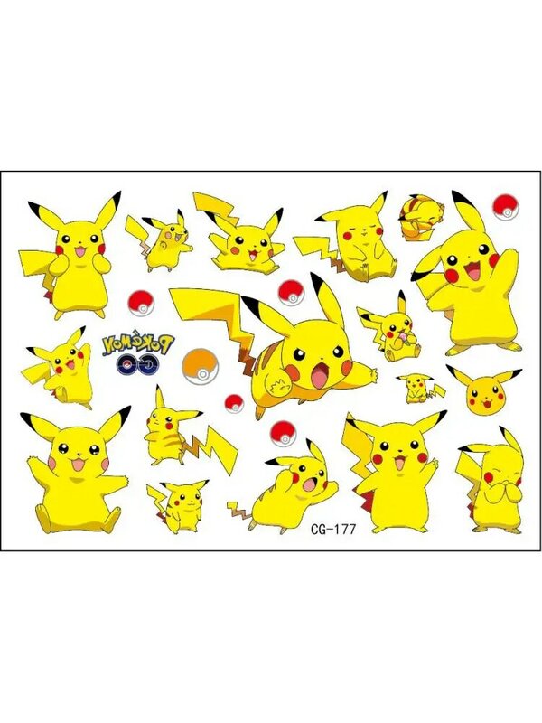 Stiker tato Pokemon Pikachu, tokoh aksi kartun sementara anak-anak hadiah ulang tahun anak perempuan