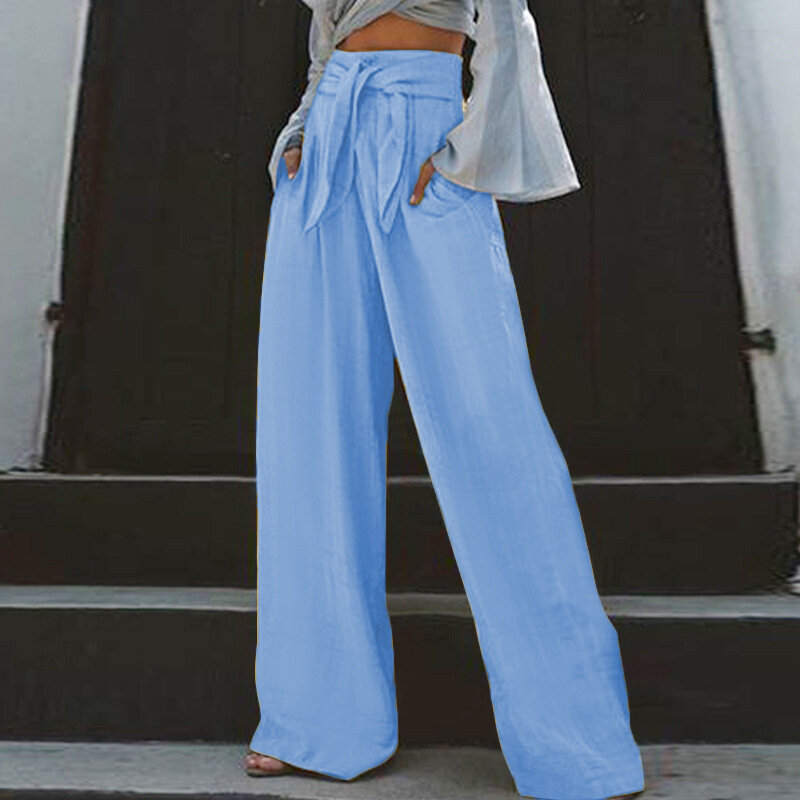 Pantalones holgados de algodón y lino para mujer, pantalón informal con cintura elástica, estilo Retro literario, Otoño e Invierno