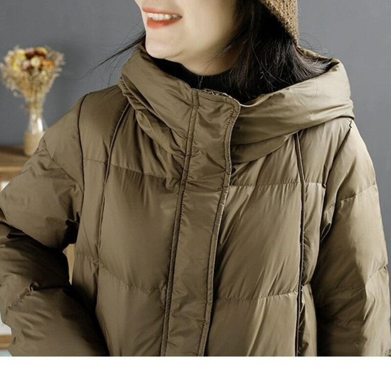 Chaqueta de plumón de pato de longitud media con capucha, chaqueta de nieve de invierno, informal, suelta, 2023