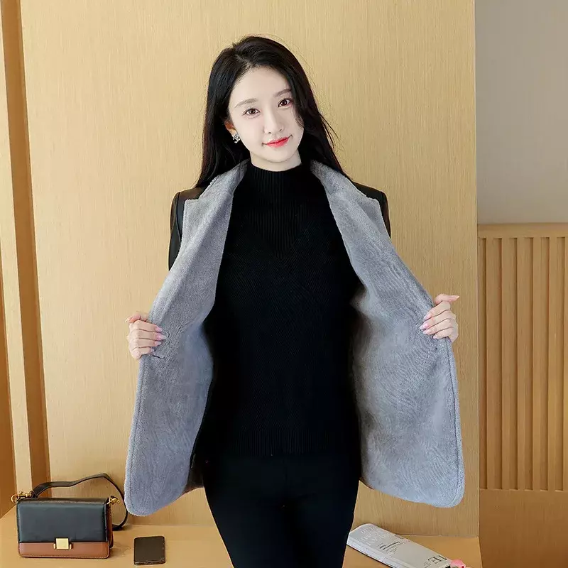 여성용 우아한 봉제 블레이저 가죽 재킷, 캐주얼 스트리트웨어, 가을, 겨울, 2023