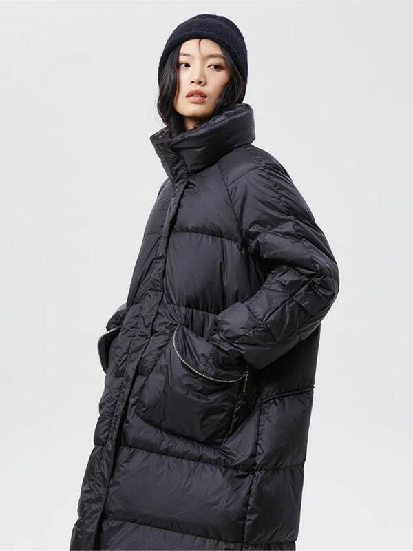 Inverno de alta qualidade longo para baixo casacos grosso macio para baixo casaco moda feminina gola alta mais grosso parkas com cinto wy1067