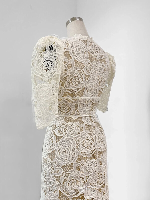 Женское облегающее вечернее платье-трапеция DEAT, кружевное ажурное платье с вышивкой и волнистыми краями, модель 35Z278 на лето, 2024