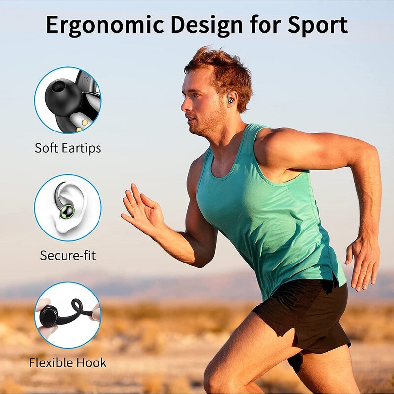 TWS Headset Olahraga Earphone Earhook Bluetooth 5.3 Headphone Led Earbud Nirkabel Mikrofon Noise Reduction 48H Waktu Musik HiFi