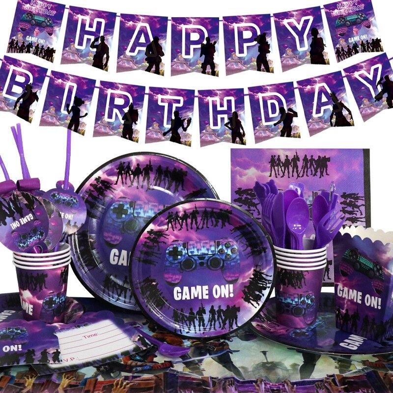 Game Fortress Theme Birthday Party Decorações Kids Tableware Descartável Set Baby Shower Boy Girls Party Decor Supplies