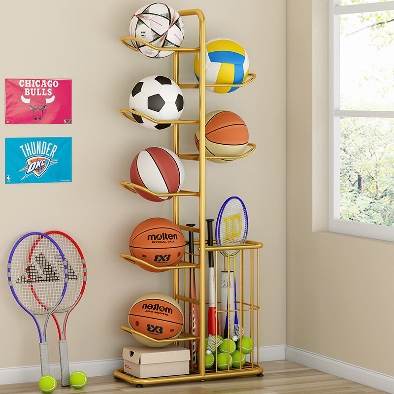 Rack de armazenamento simples para crianças, rack de bola para basquete, futebol, voleibol, badminton, casa interior