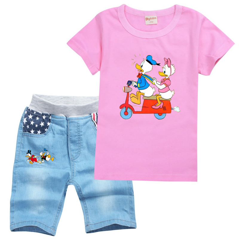 Shorts de manga curta do pato Donald para meninos e meninas, roupas casuais confortáveis para mulheres e homens, roupas de desenho animado verão