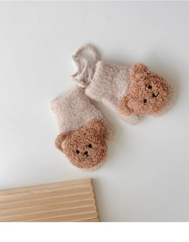 1 Pair Cute Cartoon Doll Bear Mittens for Kids Autumn Winter Plush Gloves