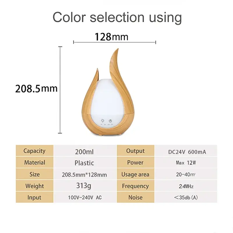 아로마 디퓨저 LED 라이트 에센셜 오일 디퓨저 쿨 미스트 전기 LED 라이트, 가정용 초음파 가습기, 7 가지 색상, 200ML