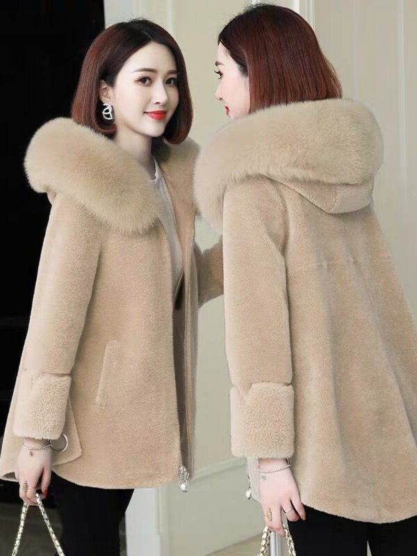 Jaket bertudung untuk wanita, mantel bulu asli gaya baru, jaket musim dingin hangat rubah wanita G359