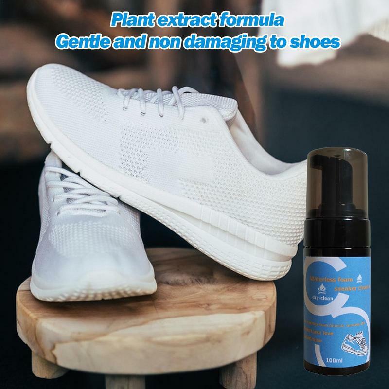 Spray removedor de mancha de sapato sem enxágue, limpador de sapatos 100ml, branqueador, cuidado para o trabalho na maioria dos sapatos