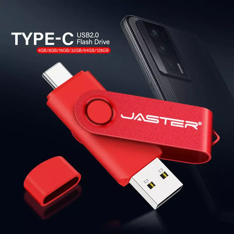USB tipo C Flash Drive para telefone móvel, cartão de memória vermelho, Pen Drive, presente do negócio, 100% Real Capacity, 64GB, 32GB, 128GB
