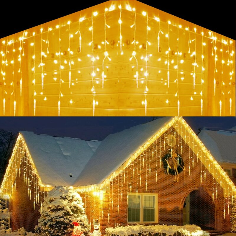 Rua Icicle Curtain Lights para decoração de casa, conector impermeável, guirlanda de Natal ao ar livre, 3.5-24m